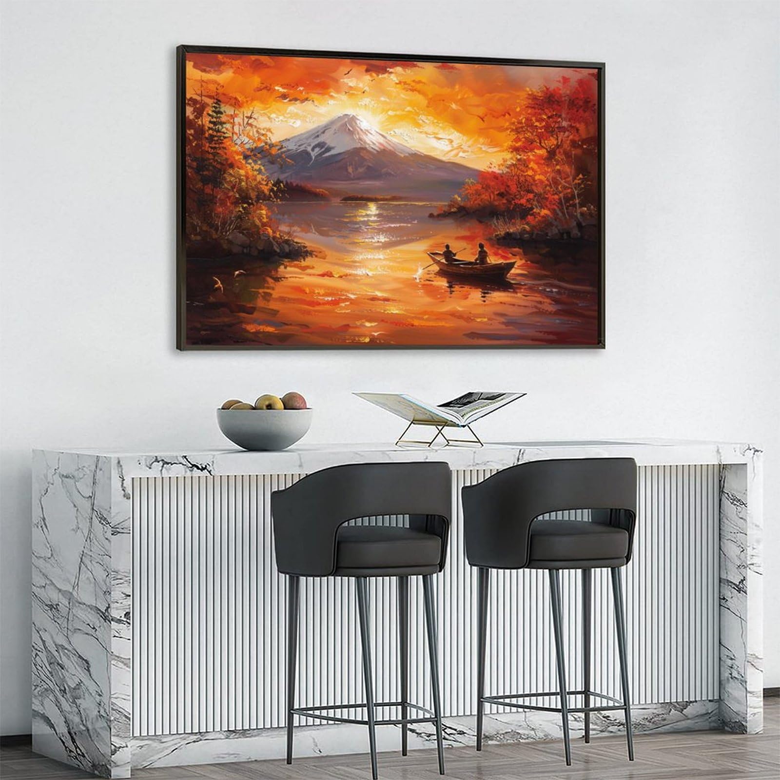 Amazon.co.jp: 絵画 夕暮れ時の富士山湖でボート遊び アートパネル